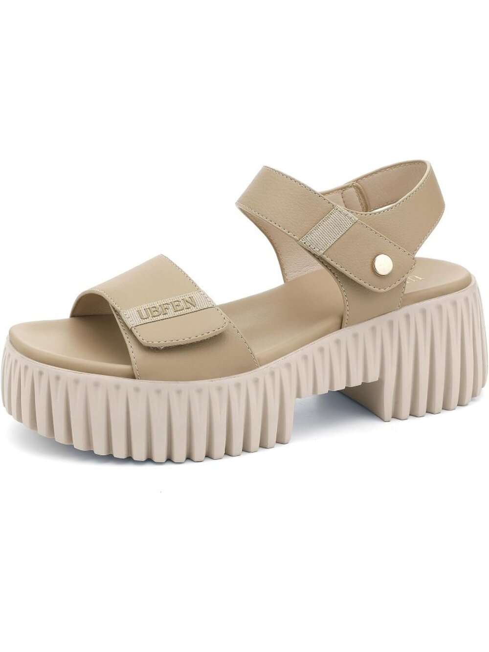 Women's Beige Platform Dressy Sandals Chunky Wedge Heel Comfortable Casual